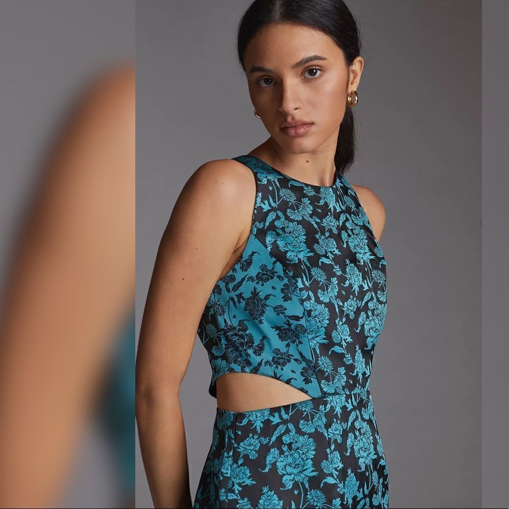 Anthropologie - Hutch Floral Jacquard Cut-Out Mini Dress Blue Black